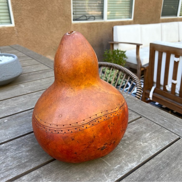 Stone Heat Hand Decorated Gourd Container By Ridge Kunzel Large Lid and Bowl - Picture 2 of 11